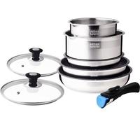 Juego de utensilios de cocina Arthur Martin AM2493, de 8 piezas, acero inoxidable, con mango desmontable, apto para todo tipo de cocinas, incluyendo inducción