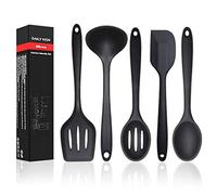 Juego de utensilios de cocina de silicona, 5 piezas, espátula/volteador/cuchara de servir/cucharón de sopa/cuchara ranurada