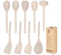 Juego de utensilios de cocina de silicona, 9 piezas resistentes al calor con ganchos traseros, herramientas de cocina sin BPA con espátulas, cucharas, espumador y tenedor de pasta para utensilios de