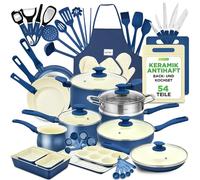 Juego de utensilios de cocina NutriChef de 54 piezas – Ollas, sartenes y utensilios de cocina en azul – Incluye cuchillos, moldes para hornear y accesorios – Apto para inducción, gas y cocina eléctric