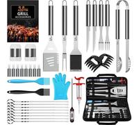 Juego de utensilios para barbacoa de acero inoxidable Unyqoos® de 35 piezas, con alfombrilla para parrilla y bolsa de transporte: conjunto completo de accesorios para barbacoa, ideal para jardín y cam