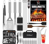 Juego de utensilios para barbacoa de gran tamaño (XXL) en estuche, de 30 piezas, fabricado en acero inoxidable. Incluye accesorios para camping, ideas de regalos para hombres, utensilios para barbacoa