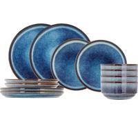 Juego de vajilla Cosy & Trendy Jade Indigo, 12 piezas / para 4 personas: 4 platos principales, 4 platos para el desayuno y 4 cuencos