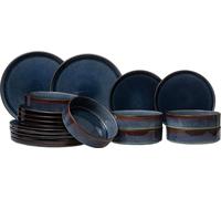 Juego de vajilla Cosy & Trendy Quintana Blue, 18 piezas / 6 personas: 6 platos principales, 6 platos hondos y 6 platos para el desayuno