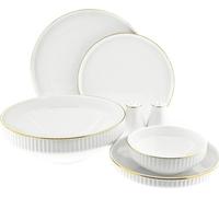Juego de vajilla de 27 piezas para 6 personas, porcelana, diseño con relieves y detalles dorados