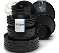 Juego de vajilla de gres Manhattan para 4 personas, 16 piezas, diseño urbano de gres, juego de cuencos y platos, vajilla para 4 personas, color negro mate