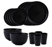 Juego de vajilla de PP de fibra Natural de 16 piezas, tazones apilables, platos, tazas para cocina, comedor, juego de de cocina de melamina de cortesía