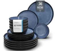 Juego de Vajilla de Steingut Ibiza para 12 Personas - 36 Piezas, Set de Vajilla para Lavavajillas y Microondas - Moderno Juego de Platos - Servicio de Pure Living en Negro y Azul Profundo