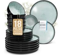 Juego de Vajilla de Steingut Ibiza para 6 Personas - 18 Piezas, Set de Vajilla para Lavavajillas y Microondas - Moderno Juego de Platos - Servicio de Pure Living en verde salvia
