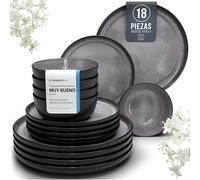 Juego de Vajilla de Steingut Ibiza para 6 Personas - 18 Piezas, Set de Vajilla para Lavavajillas y Microondas - Moderno Juego de Platos - Servicio de Pure Living en gris oscuro