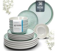 Juego de Vajilla de Steingut para 12 Personas Ibiza de 36 Piezas - Set de Vajilla Resistente a Lavavajillas, Microondas y Arañazos - Servicio de Mesa Pure Living en Beige con Turquesa