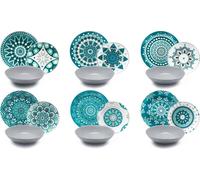 Juego de vajilla Excelsa, 18 piezas, diseño Mandala, porcelana y loza, en azul y gris
