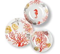 Juego de vajilla Excelsa, 18 piezas, porcelana coral, blanco y rojo