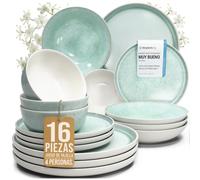 Juego de Vajilla Ibiza para 4 Personas - 16 Piezas - Set de Vajilla para Lavavajillas y Microondas - Moderno Juego de Platos - Servicio de Pure Living en Turquesa