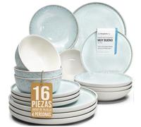 Juego de Vajilla Ibiza para 4 Personas - 16 Piezas - Set de Vajilla para Lavavajillas y Microondas - Moderno Juego de Platos - Servicio de Pure Living en Beige-azul
