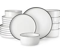 Juego de vajilla MALACASA, diseño elegante y redondeado, cerámica sin plomo, borde , 18 piezas
