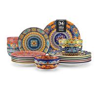 Juego de Vajilla para 12 Personas Cerámica, vancasso KRVI 36 Piezas Vajilla Moderna de Porcelana, Servicio de Mesa Estilo Bohémio, Juego de Platos y Cuencos, Servicio Combinado de Colores