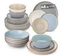 Juego de vajilla para 12 personas, vancasso RENO 48 piezas de gres, juego de platos mixto, servicio de mesa con 12 platos llanos, 12 platos de postre, 12 platos hondos, 12 tazones para cereales, apto