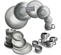 Juego de vajilla Springlane Misty Cliff, 48 piezas – Servicio de mesa de gres para 8 personas – Incluye: 8 platos llanos, 8 platos hondos, 8 cuencos para cereales, 8 platos de postre, 8 cuencos pequeñ