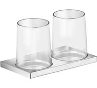 Juego de vasos de cristal (2 vasos), con soporte metálico cromado, de 3 piezas.