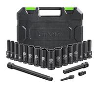 Juego de Vasos de Impacto 20 piezas, CR-V 8-24mm Ginour Vasos Impacto 16 piezas 1/2" Hexagonal con extensión de 3, 5 y 10 pulgadas y adaptador de 3/8 a 1/2