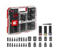 Juego de vasos de impacto Einhell original de 32 piezas (18x vasos Kraftbit de 30 mm, 9x vasos de 40 mm, 3x vasos de 80 mm, acero S2 y CrMo, funda de plástico, para automoción)