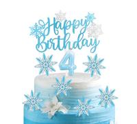 Juego de velas Frozen 4 para tarta de cumpleaños, velas con número 4 de copo de nieve para tarta, decoración de tarta Frozen, velas azules con copo de nieve para decoración de tarta de 4 años para