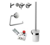 Juego de WC redondo emco con soporte de papel, juego de escobillas y juego de adhesivos, 439800100, Color: cromado