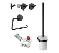 Juego de WC redondo emco con soporte de papel, juego de escobillas y juego de adhesivos, 439813300, Color: Negro