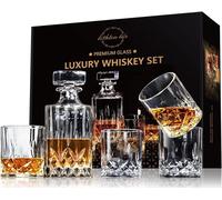 Juego de whisky con jarra y 4 vasos, en caja de regalo. Set de 5 piezas. Cristal sin plomo, ideal para bourbon y whisky. Perfecto para hombres, padres y esposos