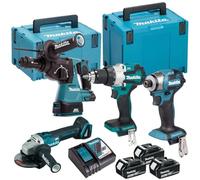 Juego DHP489 + DTD173 + DHR243 + DGA504 + 3 x BL1850 18 V 5 Ah + 1 x DC18RC Makita DLX4195JX1