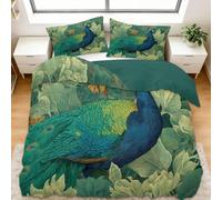 Juego Funda Nordica Cama Cama 90 Pavo Real Verde 150x200 cm Juego de Funda Edredon Poliéster Algodón Suave Transpirable, Fundas Nórdica con 2 Fundas de Almohada