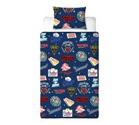 Stranger Things - Juego de funda de edredón oficial individual, diseño de gorgona, reversible, fácil cuidado, 2 caras, con funda de almohada a juego, estampado multicolor con logotipos de Hellfire