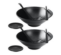 Juego genérico de cuencos para fideos | Vajilla de gran formato negro mate - Cuenco para sopa de melamina mate - para comida asiática, Wonton, Bola de masa, Pho, ensalada, pasta, casa,