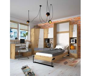 Juego Juvenil 6 Piezas Cama Abatible Roble Artisan Blanco-Gris Mate 76485059