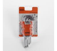 Alyco Orange - Juego de Llaves Torx Largas (T9 a T55), 9 Piezas en Acero Cr-V, Herramientas para Taller Mecánico, Moto y Bicicleta, Inviolables con Agujero y Soporte Organizador