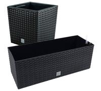 Juego macetas Rato: macetero 64 litros y jardinera rectangular 17 litros color antracita WELLHOME