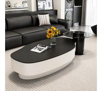 Juego Mesa Centro Y Mesa Auxiliar, Mesa Ovalada Mármol Con Cajón Almacenamiento, Mesa Té Minimalista Losa Piedra 12 Mm, Combo Mesa Vidrio Templado Pa Matte Black with White Frame 120+60cm/47.2+23.6in