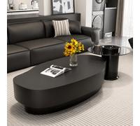Juego Mesa Centro Y Mesa Auxiliar, Mesa Ovalada Mármol Con Cajón Almacenamiento, Mesa Té Minimalista Losa Piedra 12 Mm, Combo Mesa Vidrio Templado Pa Matte Black with Black Frame 120+60cm/47.2+23.6in