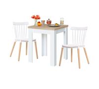 Juego mesa y 2 sillas cocina, conjunto de mesa extensible + 2 sillas alna blanco y roble canadian 134 cm