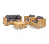 Juego Muebles De Jardín 5 Piezas Y Cojines Madera Maciza Teca Vidaxl