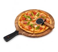 Juego para pizza de madera, 2 piezas, tabla de cortar pala Ø30 cm + rueda