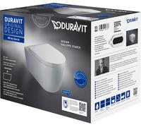 Juego para WC de inodoro suspendido Duravit ME by Starck, HygieneFlush, descarga profunda, con asiento de inodoro incluido, blanco alto brillo con DuraShield, 457909AAA1