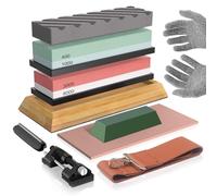 Juego profesional de piedras de afilar Schleifstein 12 en 1: Wasserstein 400/1000, Wasserstein 3000/8000, base de bambú antideslizante, guía de ángulo, completo con accesorios. Afilador de cuchillos