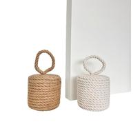 Juegos de 2 Sujeta Puertas para Suelo Cilíndrico Naturales de Cuerda y Gravilla, Topes de Puerta Decorativo Original para Ventanas y Puertas (Set 2 cilíndrico)