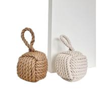 Juegos de 2 Sujeta Puertas para Suelo Nudo de Cuerda de Yute Natural Cuadrado, Topes de Puerta Decorativo Original para Ventanas y Puertas (Set 2 nudo)