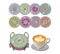 JUKOTA 8PCS Posavasos de Pintura Diamantes con 1 apoyo, Posavasos de Diamantes, Posavasos de Arte de Diamantes con Mandala Antideslizantes Vasos para Bebidas de Bar, Principiantes, Adultos y Niños