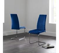 Julian Bowen Juego de 4 sillas voladizas de terciopelo Calabria, color azul | Sillas de cocina tapizadas modernas para comedor, patas voladizas, asiento de cocina acolchado