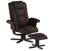 Julian Bowen Sillón reclinable Malmo con taburete, marrón | Silla reclinable contemporánea con taburete, silla giratoria, tapizada, piel sintética marrón, patas negras sólidas
