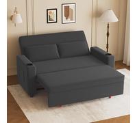 JUMMICO Sofá Cama Convertible, Loveseat de 2 Plazas con Descansaespaldas Ajustable, Sofá Pequeño Retráctil de Tela de Corduroy Moderna, para Sala de Estar y Dormitorio, Color Gris